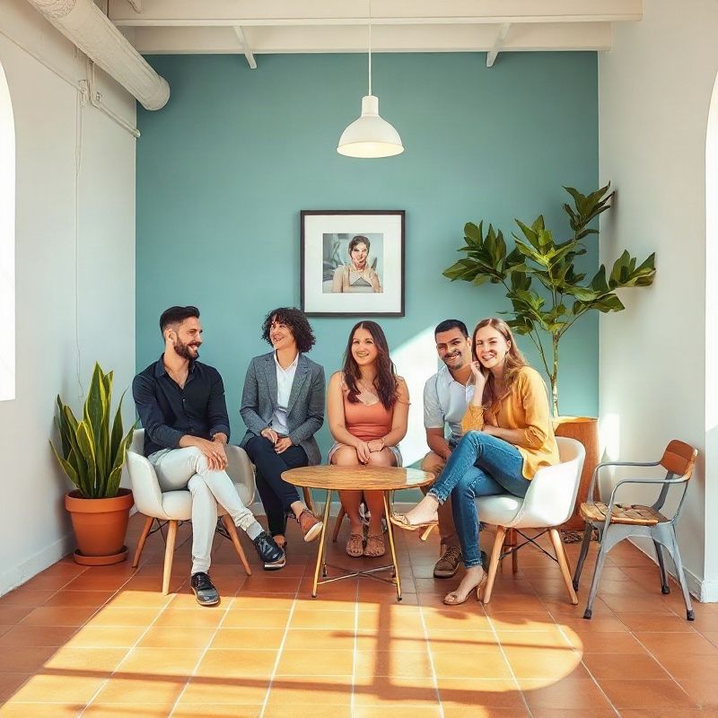Equipo de cinco personas en una oficina del barrio del Carmen de Valencia