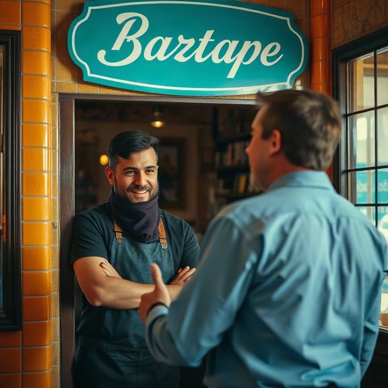 Peluquero de una barbería de Ruzafa recibiendo a un cliente